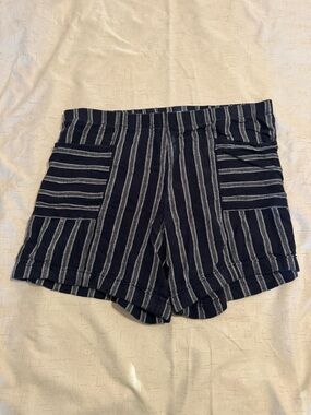 J. Jill Navy and White Striped High-Waist Women's Linen Shorts